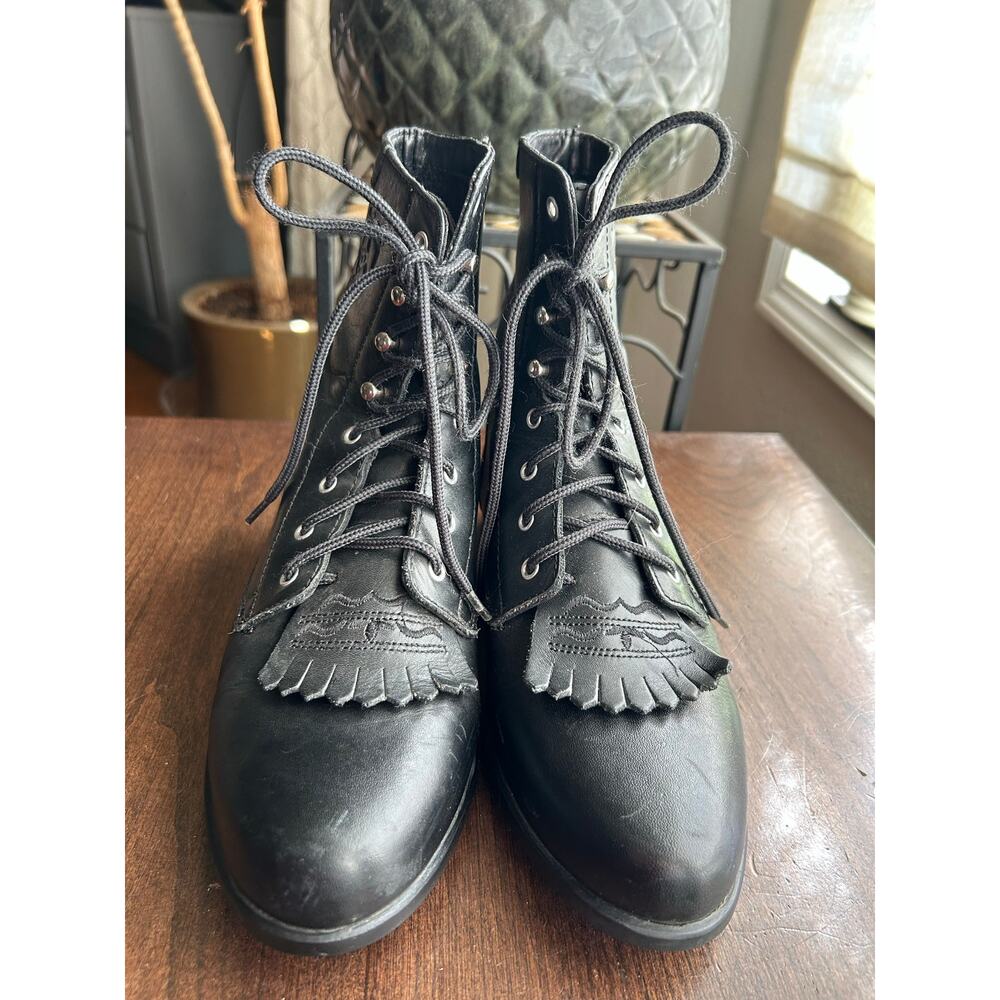 Ariat Lacer Heritage Black Leather Kiltie Boots 6 Woman’s - Picture 2 of 10